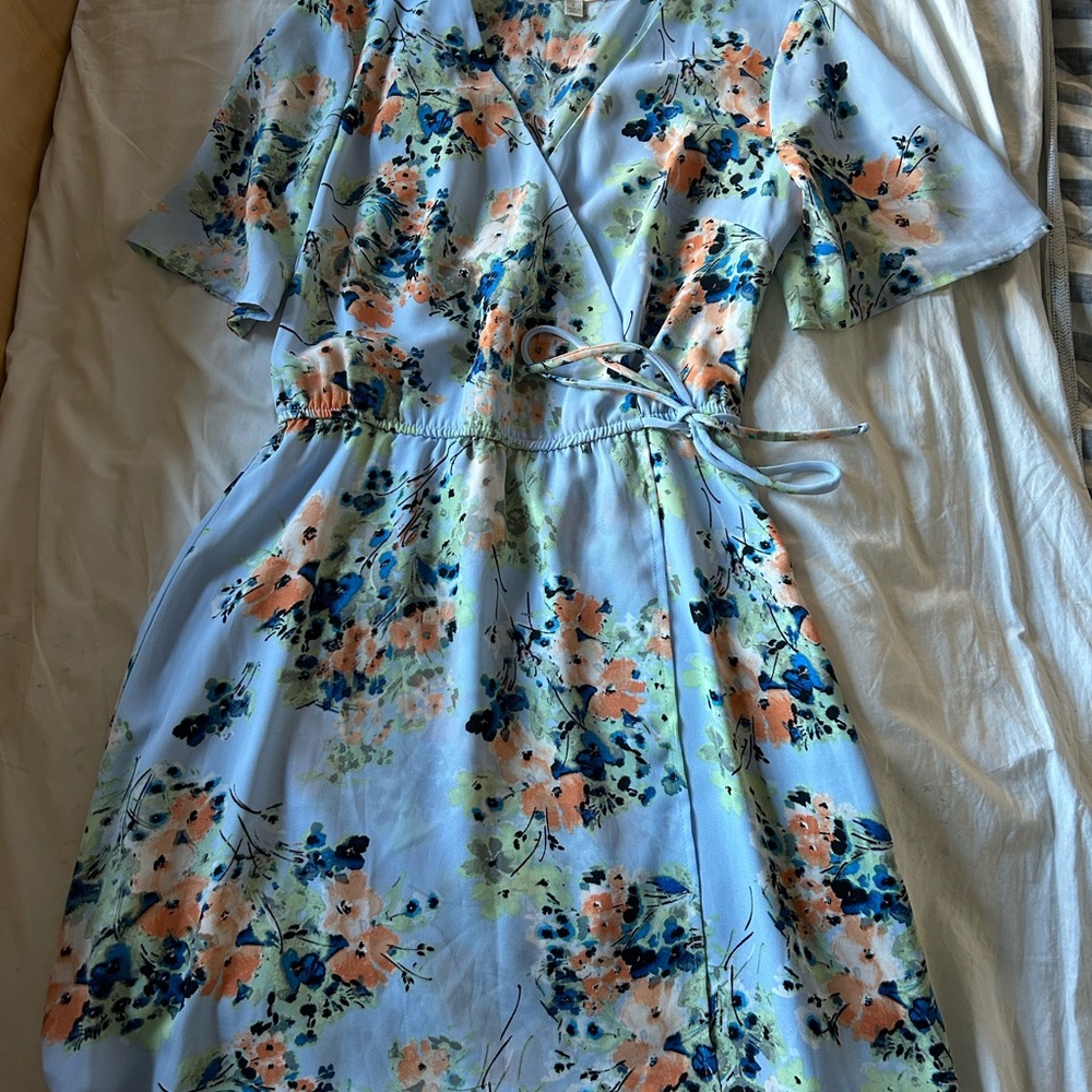 Floral Blue Wrap Dress
